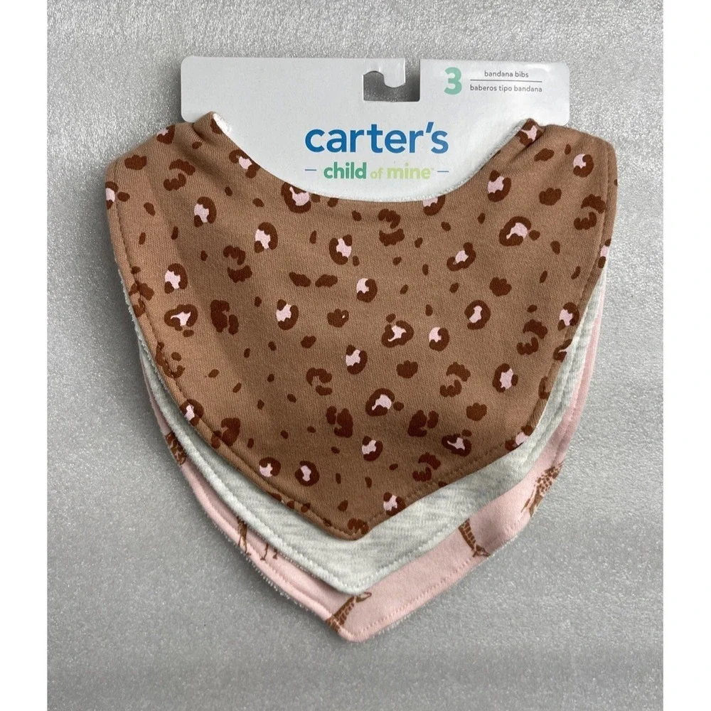 Carter's Child of Mine Baby Bandana Bibs Cheetah Giraffe 3-Pack Snap Closure NEW